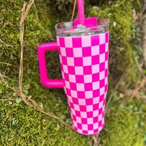 Pink checked 30 ounce Stainless Steel Tumbler